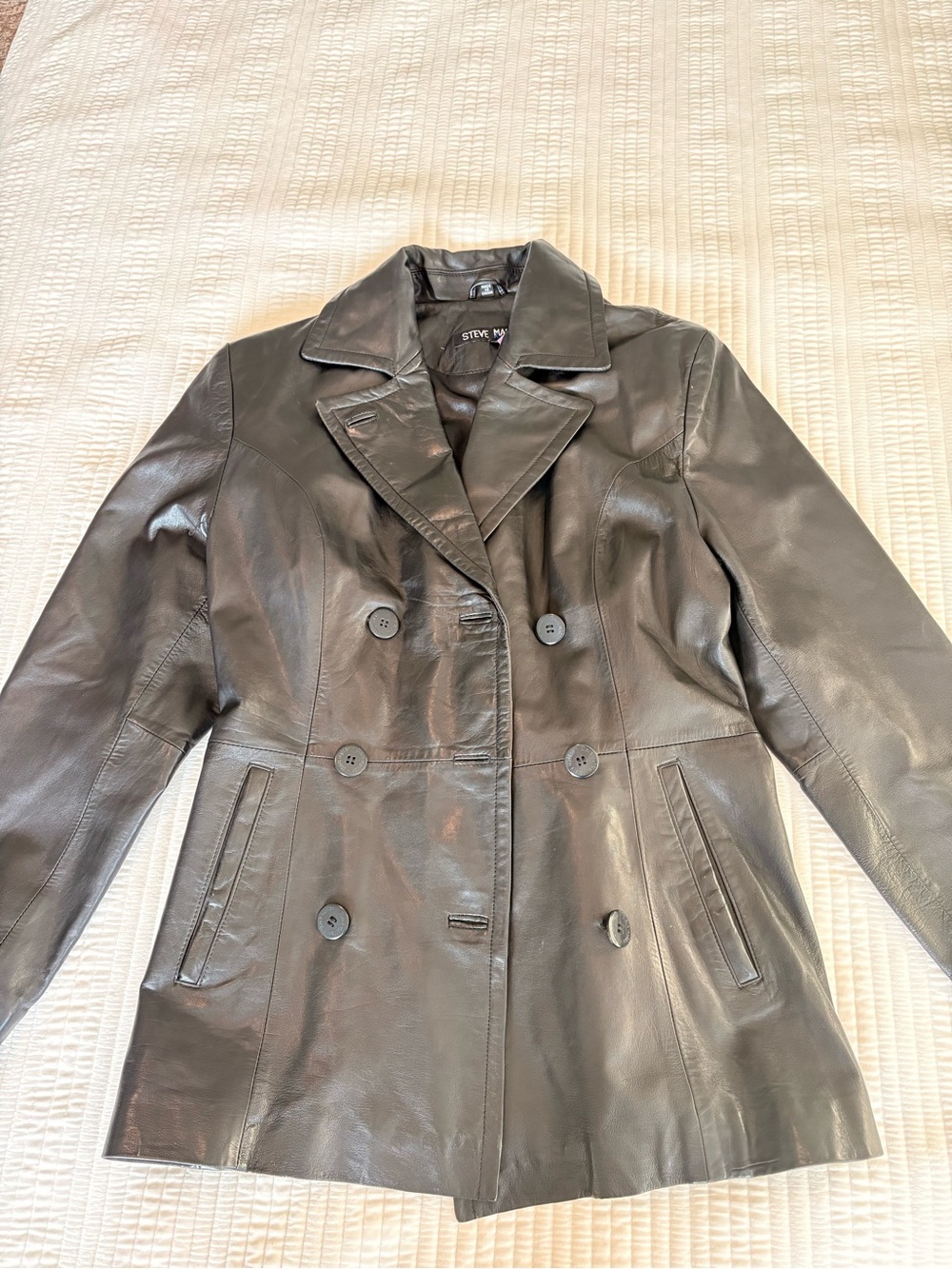 Steve Madden Genuine Leather Double Breasted Jacket Black M